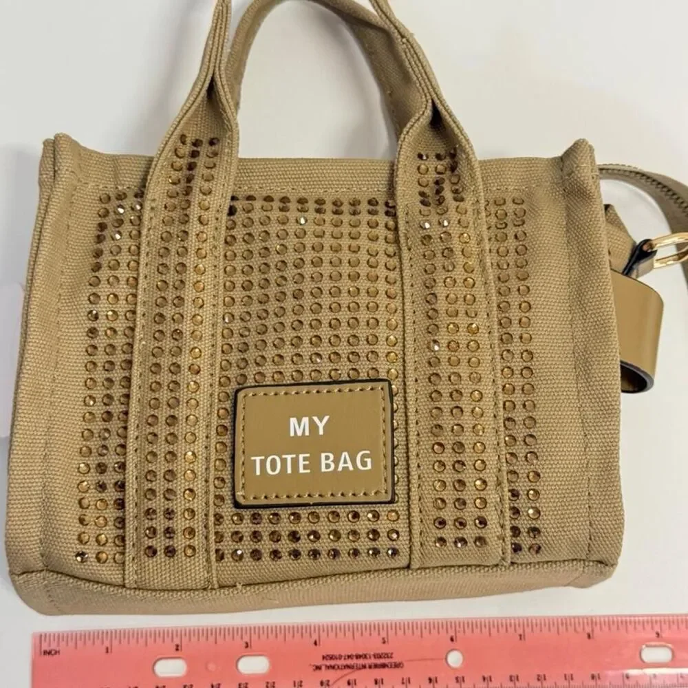 NWT Tan Mini Tote Rhinestone Crossbody Bag